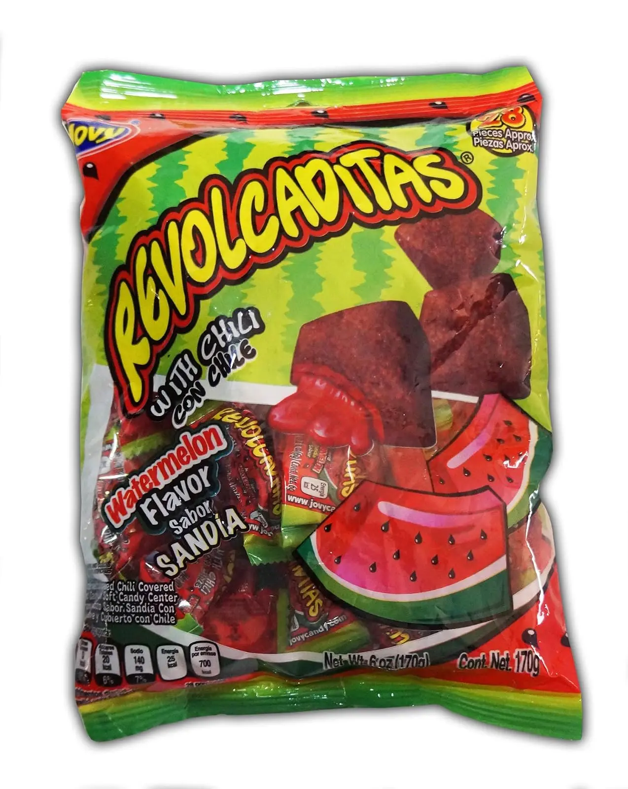 Revolcaditas Sandia 6oz - Sandia Watermelon Flavored Hard Candy Covered in Chili Powder - Sweet and Spicy Candy from Mexico Sweet