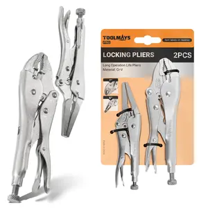 2-Piece Locking Pliers Set, 7 Inch Curved Jaw and 6 Inch Long Nose, Chromium-Vanadium Steel Locking Pliers, Multi Function Pliers, Quick Release, Fit for Clamping, Twisting, Welding, Multipurpose Plier Set