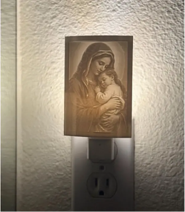 Virgin Mary & Baby Jesus Lithophane Night Light | Catholic Plug-In LED Lamp