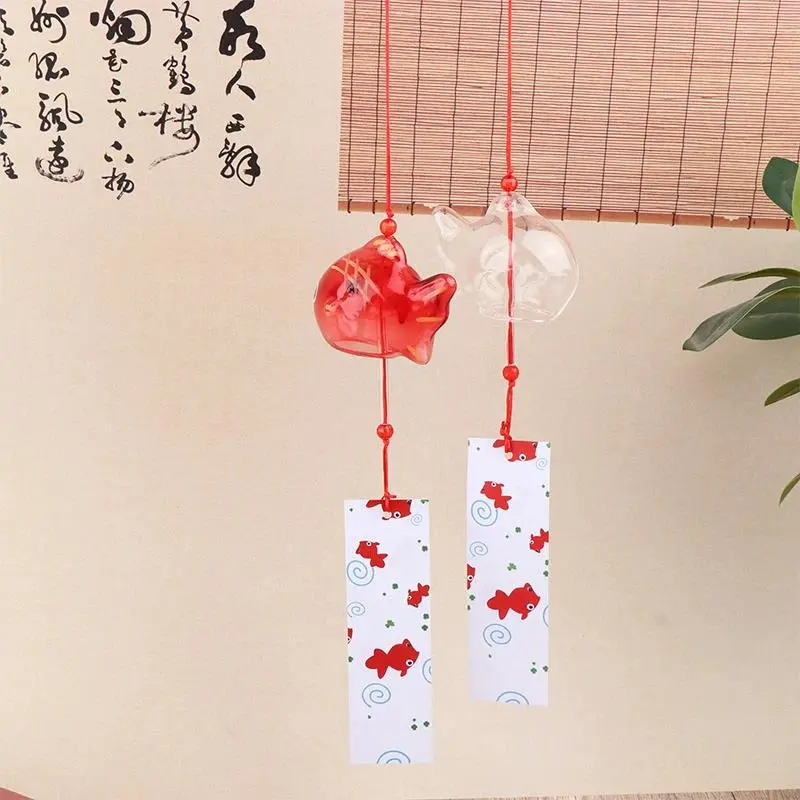 Japanese Glass Goldfish Wind Chime - Hangable Garden Outdoor Decor, Home Improvement Pendant Ornament, As Picture Show, Decoration