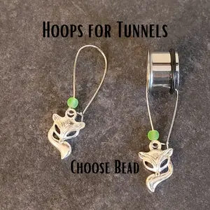 Fox Plug Hoops Earrings for Ear Gauges Dangle Drop Earrings stretched hangers 4g 2g 0g 00g 7/16 3/4 7/8 1 inch tunnels Cottagecore nature