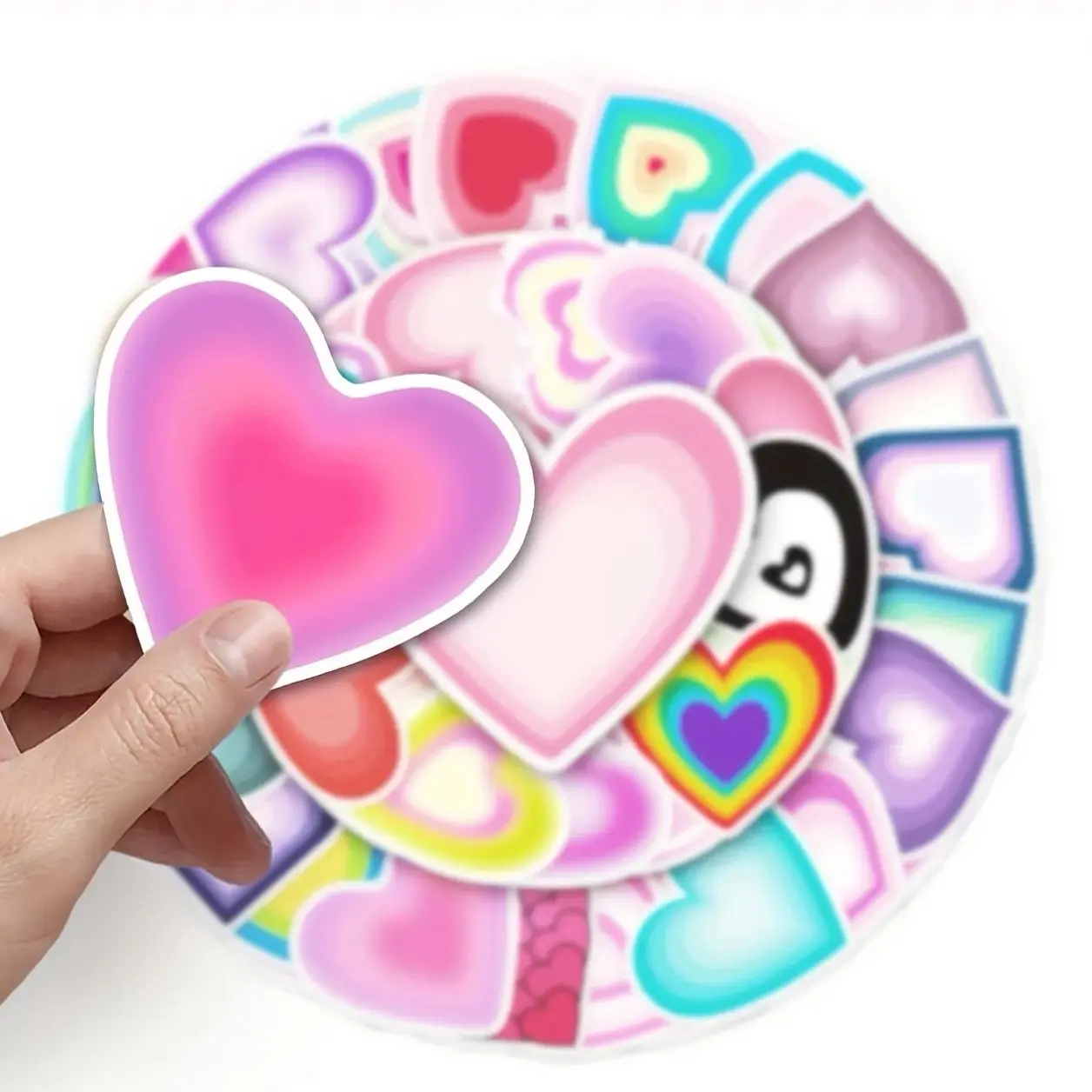 50 PCS, Multi-Colored Heart Shaped Stickers. No Duplicates and Waterproof.  Great for holidays, birthday parties, anniversaries and more !