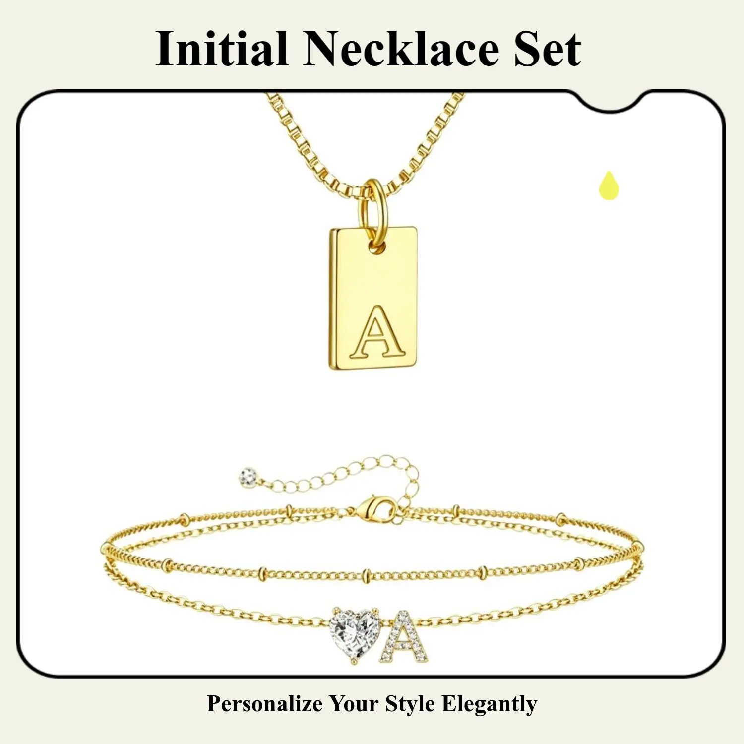 Women's 2-Piece Gold-Plated Initial Jewelry Set - Unisex Letter Charm Necklace & Anklet Set Pair for Everyday Wear, Two Piece Set, Initial Necklace