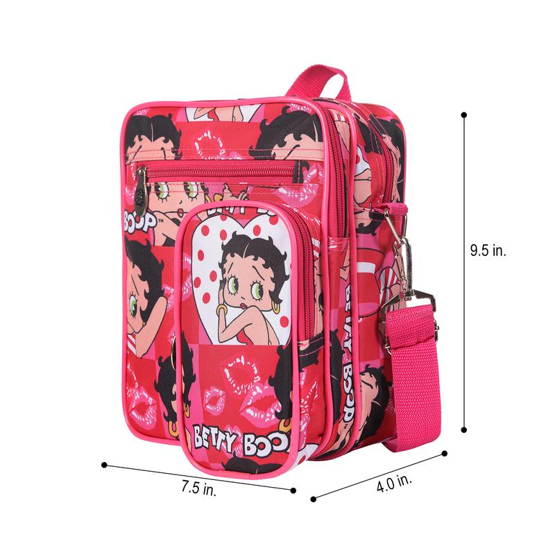 Betty Boop Crossbody Bag - Hot Pink Typography Design - Lightweight Polyester - Adjustable Strap - Large Capacity with Multi Pockets - Perfect for Travel & Everyday Use