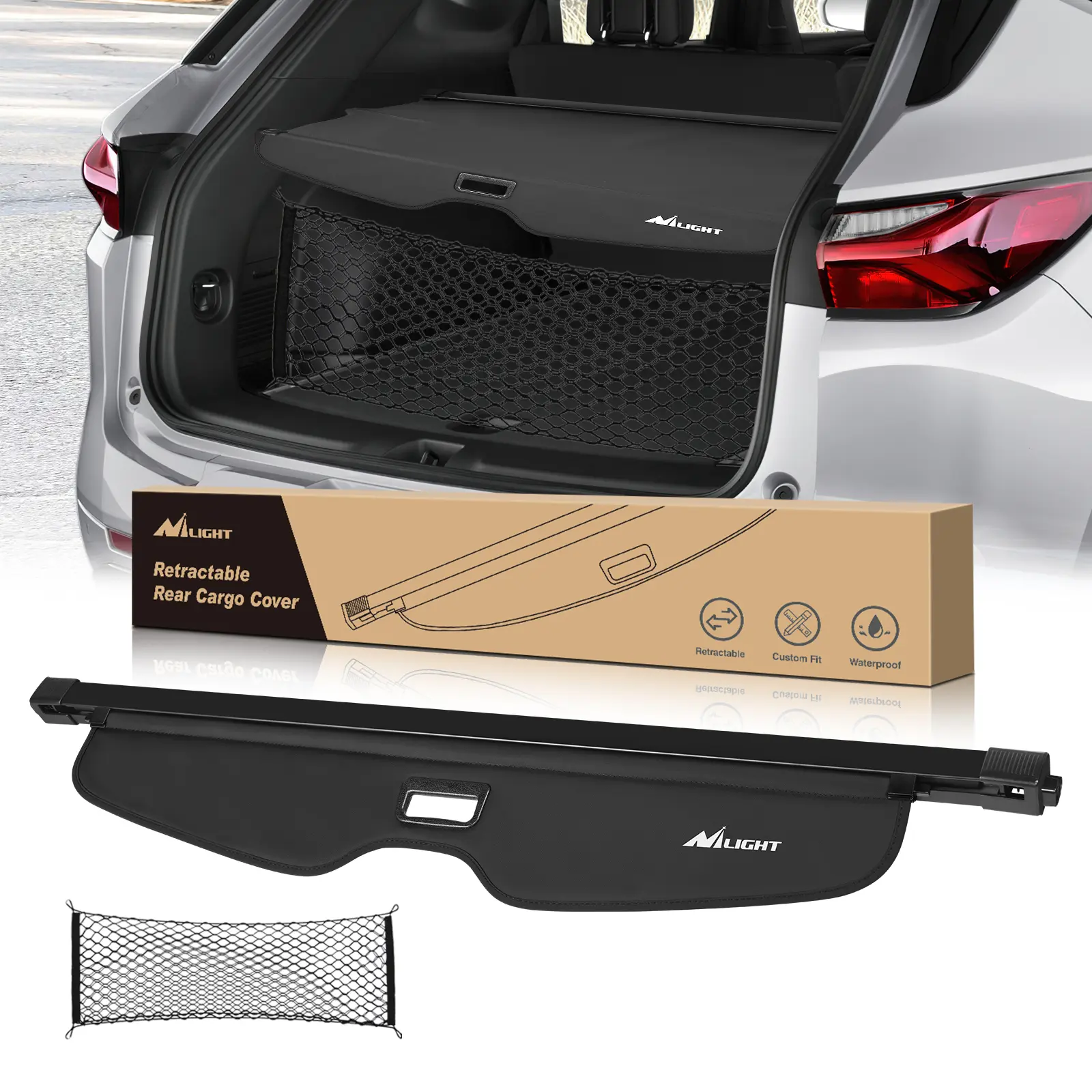 Nilight Custom Fit Retractable Trunk Cargo Cover for Chevrolet Blazer 2019-2025, Travel-Friendly Snap-Install Flocking End Exterior Accessory, Waterproof Durable Dirt-Resistant Rear Security Shade with Trunk Storage Net to Avoid Scratching Car Interior, V