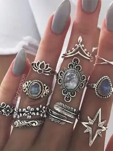 Vintage Punk Style Flower Engraving Rings, Spellbound Ring, Fashion Accessories for Women & Men, Trendy All-match & Exquisite Jewelry for Birthday Gift, Statement Multi Ring, Stacking Ring Set