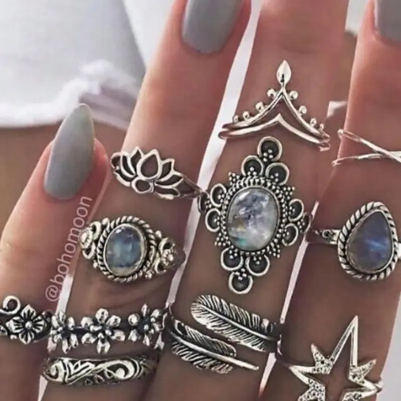 Vintage Punk Style Flower Engraving Rings, Spellbound Ring, Fashion Accessories for Women & Men, Trendy All-match & Exquisite Jewelry for Birthday Gift, Statement Multi Ring, Stackable Rings, Stacking Ring Set, Fashionable Jewelry