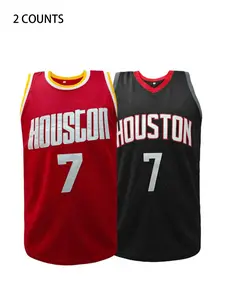 Houston 7 Basketball Jersey for Unisex Adults, Red Black Embroidered Retro Casual Streetwear Apparel