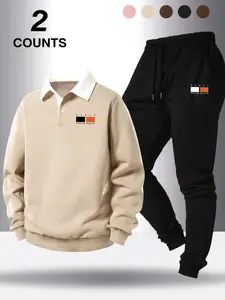 Unisex Paris Style Graphic Sweatshirt Set, Fitted Long Sleeve Pullover, Casual Regular Fit Pants, Fall & Winter Fashion