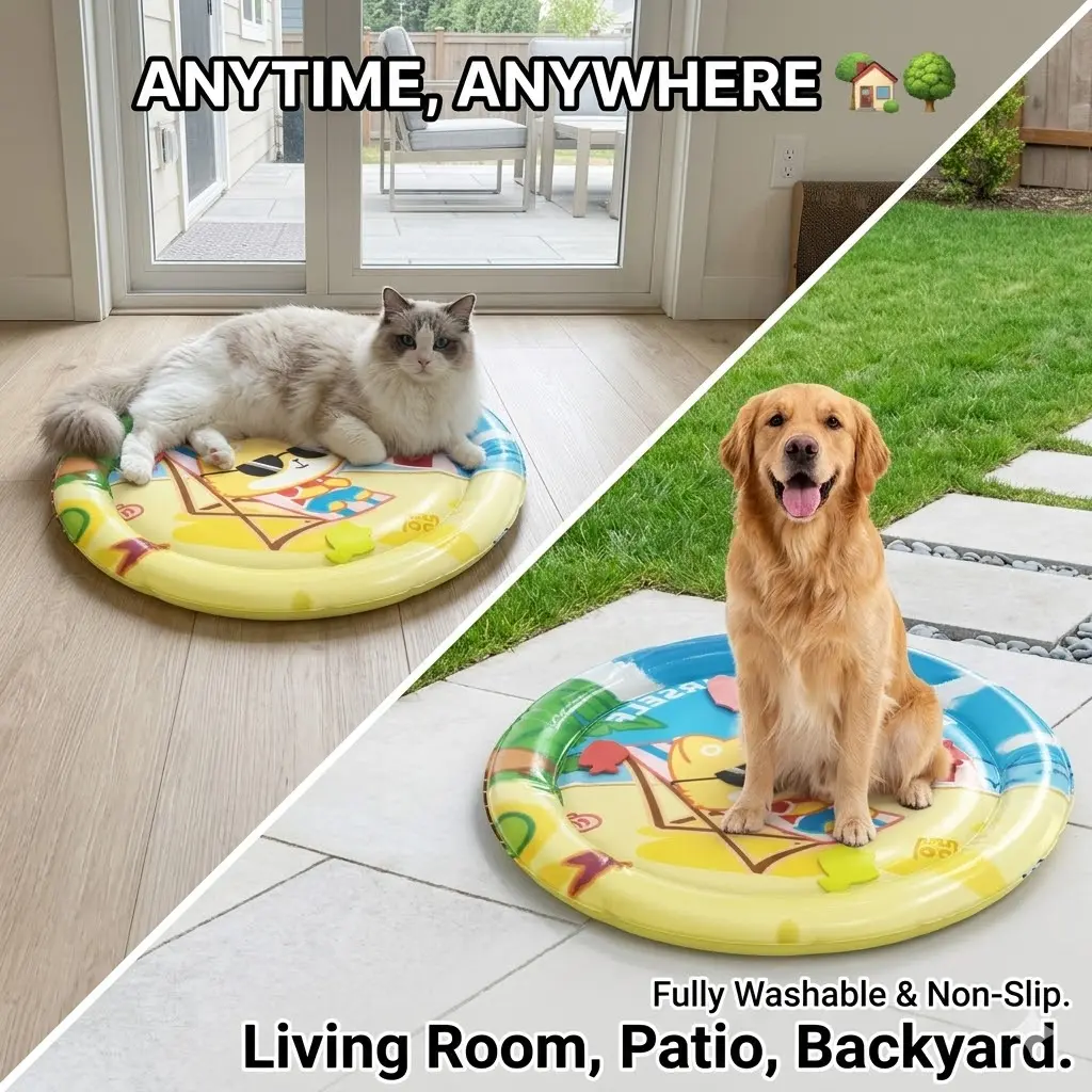 PVC Thick Pet Cooling Water Bed Pad - Snap-Closure Fillable Mat, Modern Animal Print Cushion for Cats, Hand-Wash Only Summer Nest (Cat Grooming Supply)