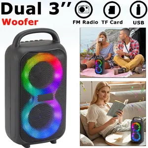 Bluetooth Speaker Portable Wireless Speaker + Colorful Lights Double 3'' Subwoofer Heavy Bass FM Radio TWS Loud Stereo for Home Outdoor Party Camping