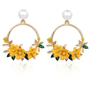 Yellow Floral Hoop Earrings
