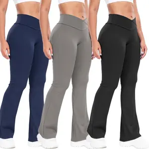 Kabuer Women's High Waist Flare Leggings Solid Color Yoga Pants Ladies Sportswear Athletic Outfit Gymwear Workout Casual Long Length Medium Stretch Knit Fabric