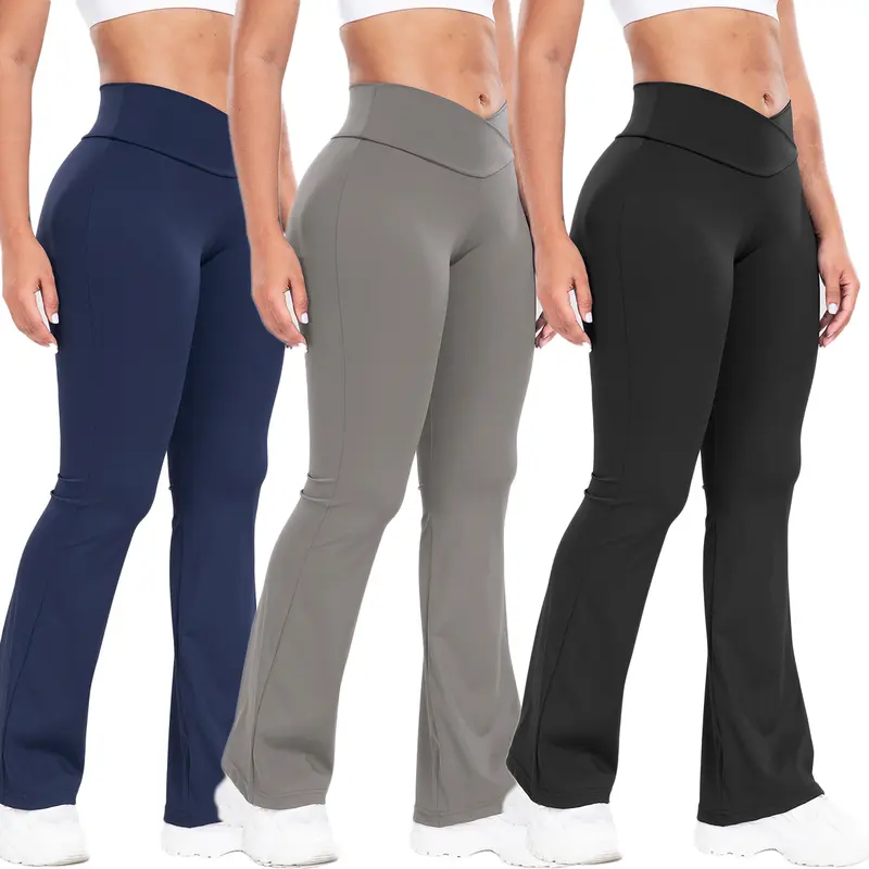 Kabuer Women's High-Waist Crisscross Wide Leg Leggings - Quick-Dry 4-Way Stretch Knit Athleisure, Activewear for Yoga, Everyday Active Sports Bottoms for Gym