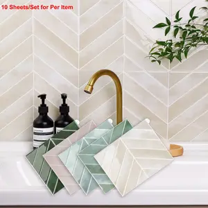 10pcs Imitation Ceramic Wall Tiles 3D Self-adhesive Wall Panel Sticker Waterproof Decorative Panels Waterproof Oilproof Moisture-Proof Wallpaper Easy Fast Installation for Kitchen Bathroom Home Decoration