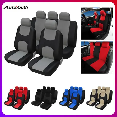 Universal Car Seat Covers for 5 Seats, Stylish Fabric Car Seat Protectors for Front & Rear Seats, Upgraded Thickened Design, Airbag Compatible, Fits Most Car SUV Truck Van, Car Interior Accessories