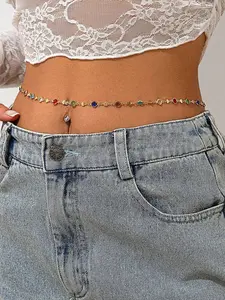 1pc Bohemian Style Colorful Imitation Crystal Beaded Body Chain, Alloy Versatile Waist Belt, African Waist Jewelry, Suitable For Party, Vacation and Daily Wear