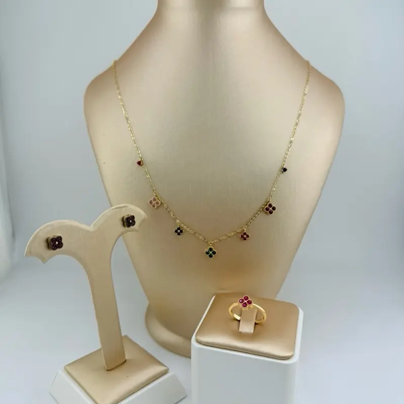 14KT Gold Jewelry Set - Necklace, Earrings & Ring size 6”