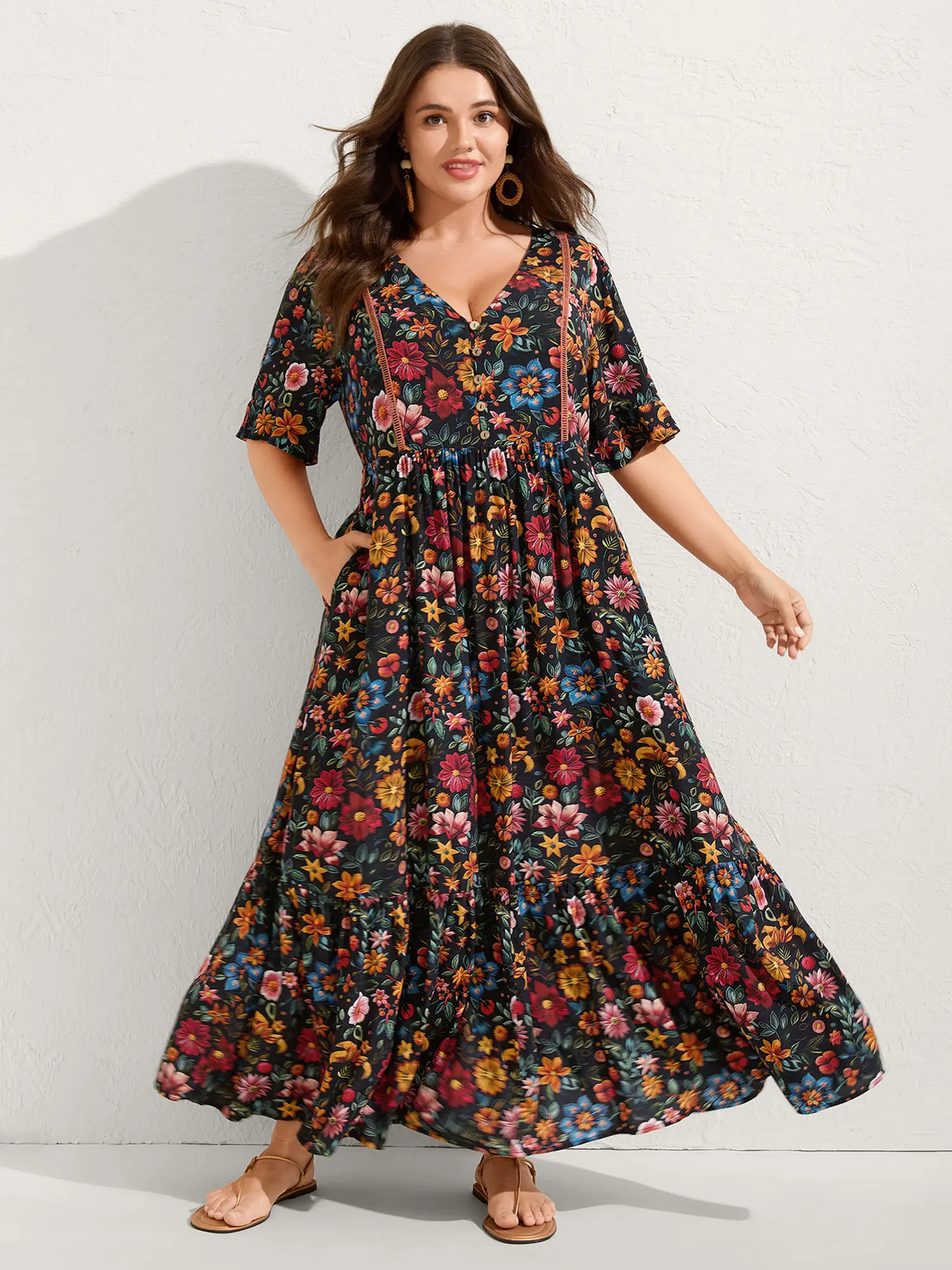 BLOOMCHIC Plus Size Floral Maxi Dress for Women (M-6X) - Boho Long Sleeve Flowy Dress with Pockets, Lightweight Casual Vacation Outfit, Beach & Summer Wear, Smooth Fit summeroutfits,vacationoutfits,beachoutfits,Summerfinds