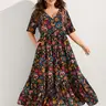 BLOOMCHIC Women's Plus Size Floral Print Maxi Dress [M-6X] - Boho Flowy Long Sleeve Ruffle Dress with Pockets, Smooth, Low Iron, Bohemian Vibe, Curvy Fall Vacation Outfit, Do Not Tumble Dry, SohoChic