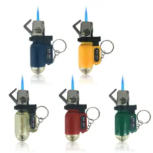 Rechargeable Mini Plastic Gas Lighter - Windproof Blue Flame Jet Torch, Keychain Accessory, Stylish Gift, Pack of 5 (Butane Not Included)