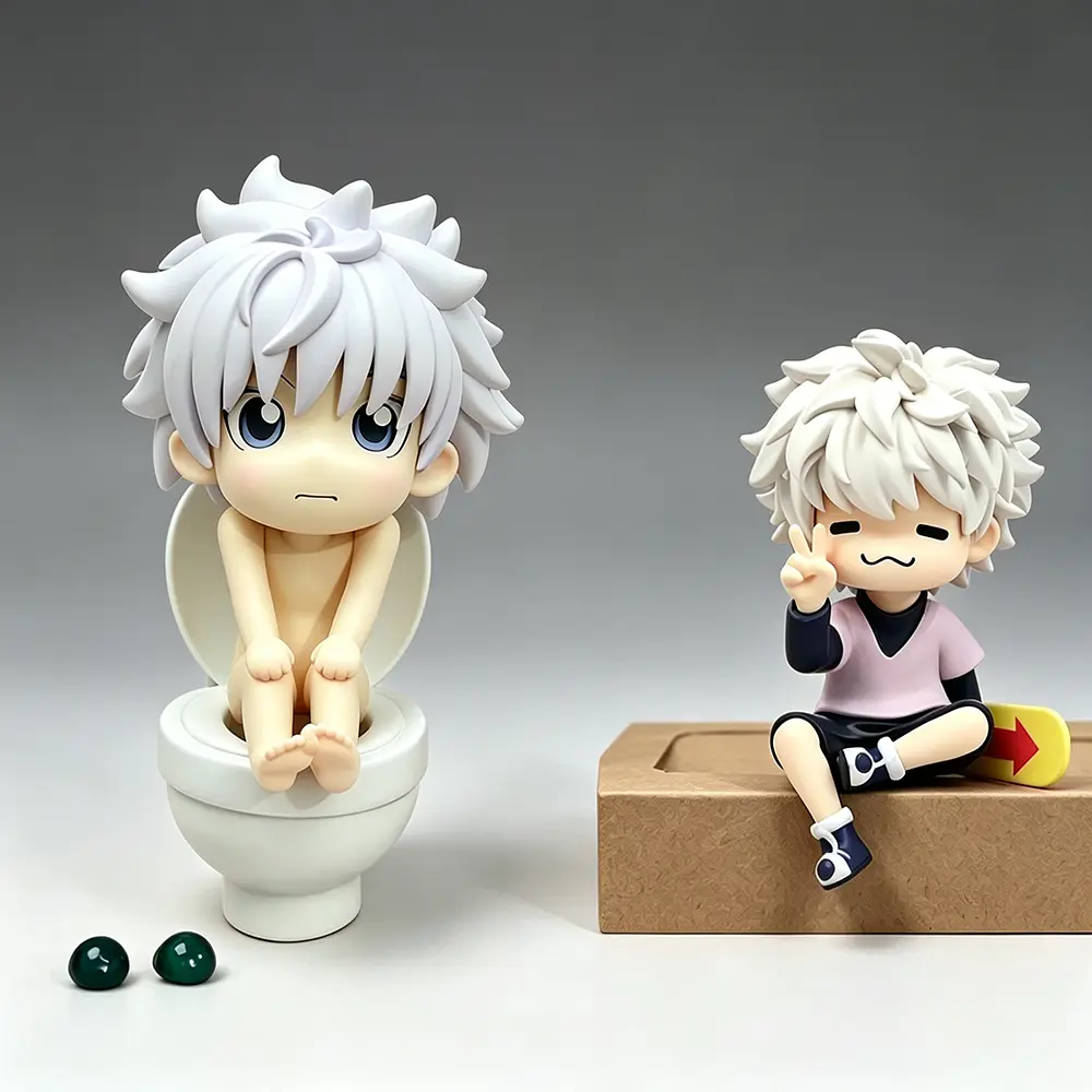 Funny Killua Chibi Screen-Accurate Action Figure, Hunter x Hunter Character Model, 9cm Peace Sign & 12cm Magnetic Toilet Design, Cute Anime Ornament, Single & 2-Pack Collectible Toy, Screen-Accurate Action Figures, Cute Figurines, Figures Combo
