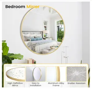 Round Mirror, 18 Inch - 36 inch Gold Round Wall Mirror, Circle Mirrors for Bathroom, Entryway, Living Room, Bedroom & Vanity Decor with Metal Frame
