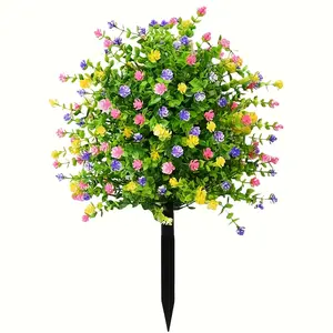 Camellia & Eucalyptus Ground Stakes (Mixed Colors) | Faux Greenery, Evergreen All Year Round | Mixed-Color Camellias, Vibrant & Colorful | Ground-Stake Design: Simply Insert & Display | Ideal for Courtyards, Balconies, Planters, and Outdoor Decor