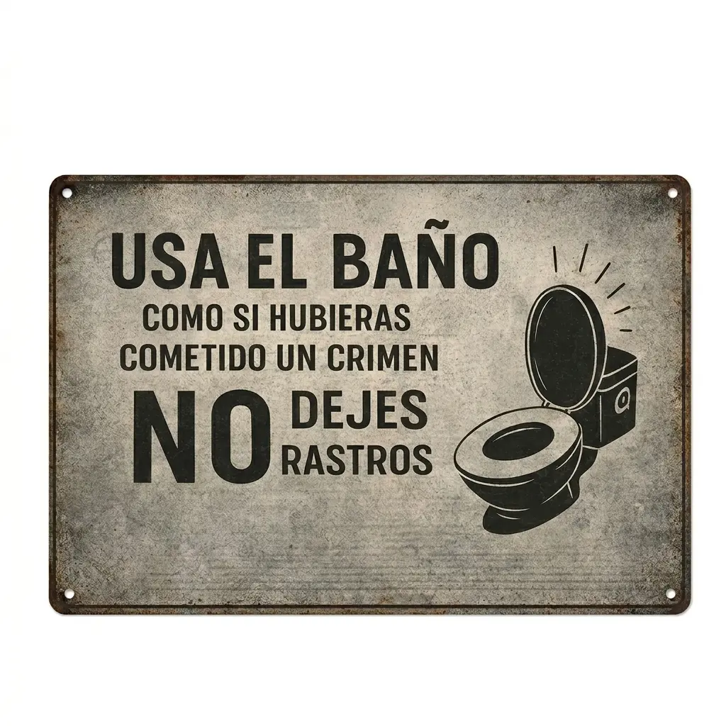 Rectangular Vintage 2D Flat Aluminium Metal Decorative Art Sign (20x30cm) - 1-Piece Spanish Retro Text Plaque with Patterned Toilet Design & "USA EL BAÑO COMO SI HUBIERAS COMETIDO UN CRIMEN NO DEJES R" Phrase, Bathroom Rustic Wall Decor