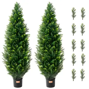 VEVOR Artificial Cedar Topiary Tree,  48 inch Tall (2 Pieces), with Extra Leaves & Pot Faux Evergreen Fake Pine Cypress Trees Plant, UV Rated Artificial Greenery Set for Home Decor Indoor/Outdoor