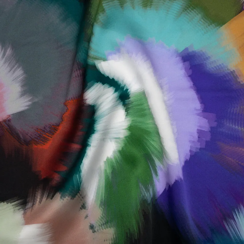 Silk Charmeuse Print 16MM, Made in Italy - Teal, Pink and Blue Painted Bursts