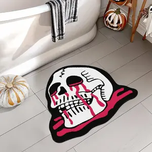 Halloween Bloody Skull Bath Mat, Bathmat, Soft Plush Absorbent Rug, Dark Gothic Bathroom Decor, Comfortable Floor Mat for Bedroom & Entryway
