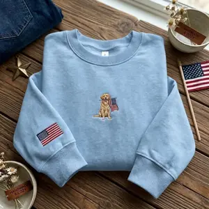 Golden Retriever Embroidered Sweatshirt, Dog Mom Shirt , USA Flag Dog Lover Crewneck