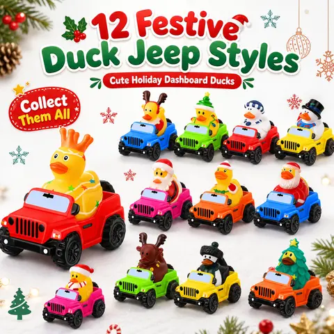 Santa Claus Themed Christmas 12-Pack Duck-and-Car Sets - 3.5 in Reindeer Mini Cars Fit 2 in Smooth Toys, Bath Time Fun, Stocking Stuffers, Party Goodie Bag Fillers for Kids, Unique School & Work Gifts