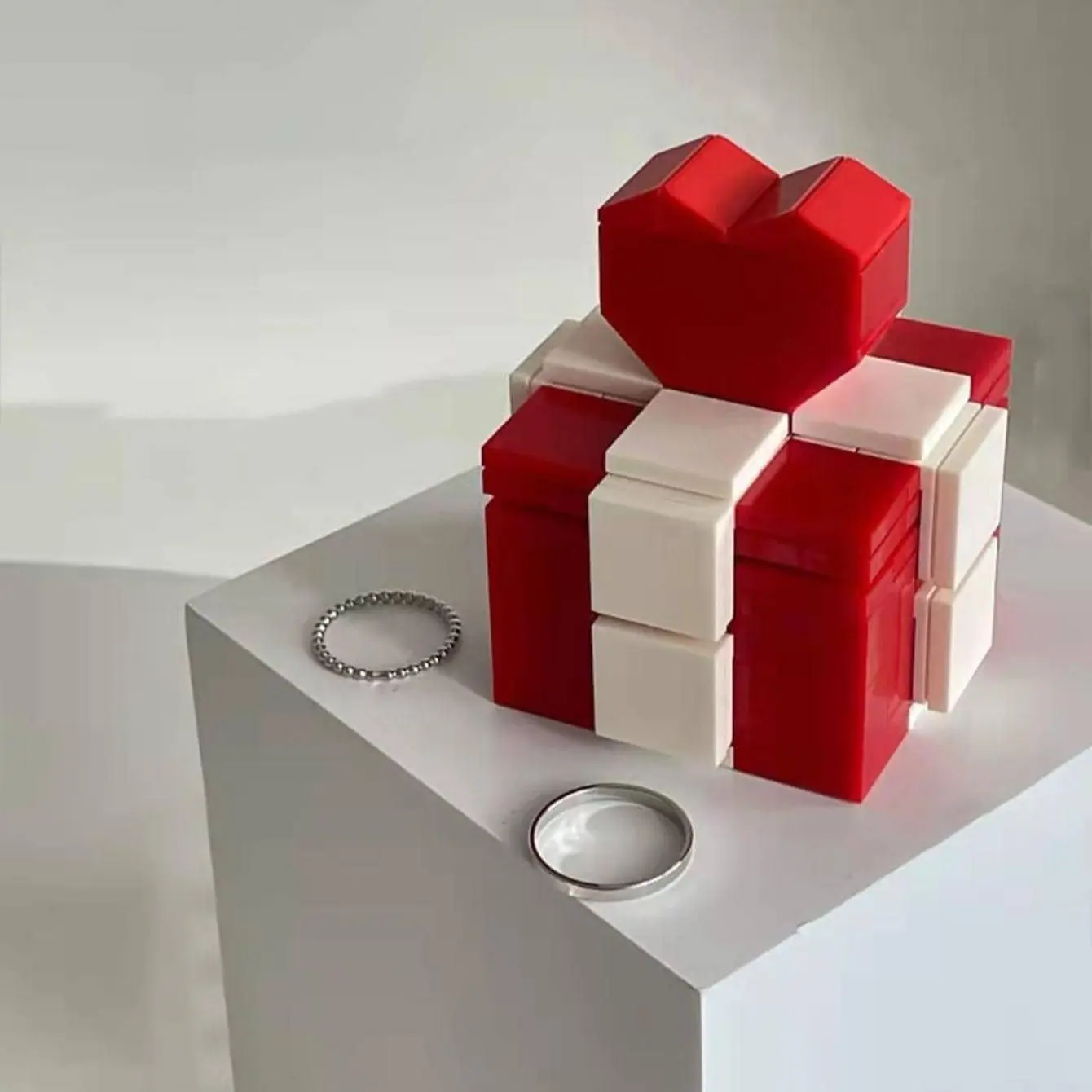 Heart Puzzle Building Block Proposal Ring Gift Box, Birthday Valentine Jewelry Box, Small Gift for Family Parents, Unique Birthday Gifts, Model_xinghao