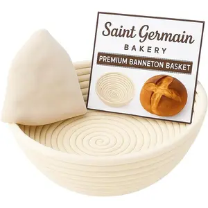 Premium Round Bread Banneton Basket with Liner - Perfect Brotform Proofing Basket for Making Beautiful Bread (9 inch)