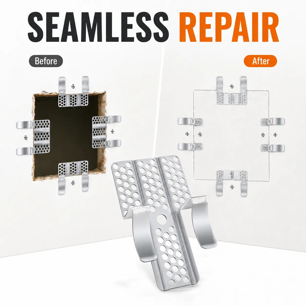 Easy-to-Install Stainless 1/2-Inch Drywall Clips,DrywallRepair Tools, Professional Wall Hole Repair Kit andDrywall, Stainless Steel Drywall Repair Clips Kit - 12-Clips Pack with 24-Screws, Easy-to-Install Professional Tool for Home Renovation