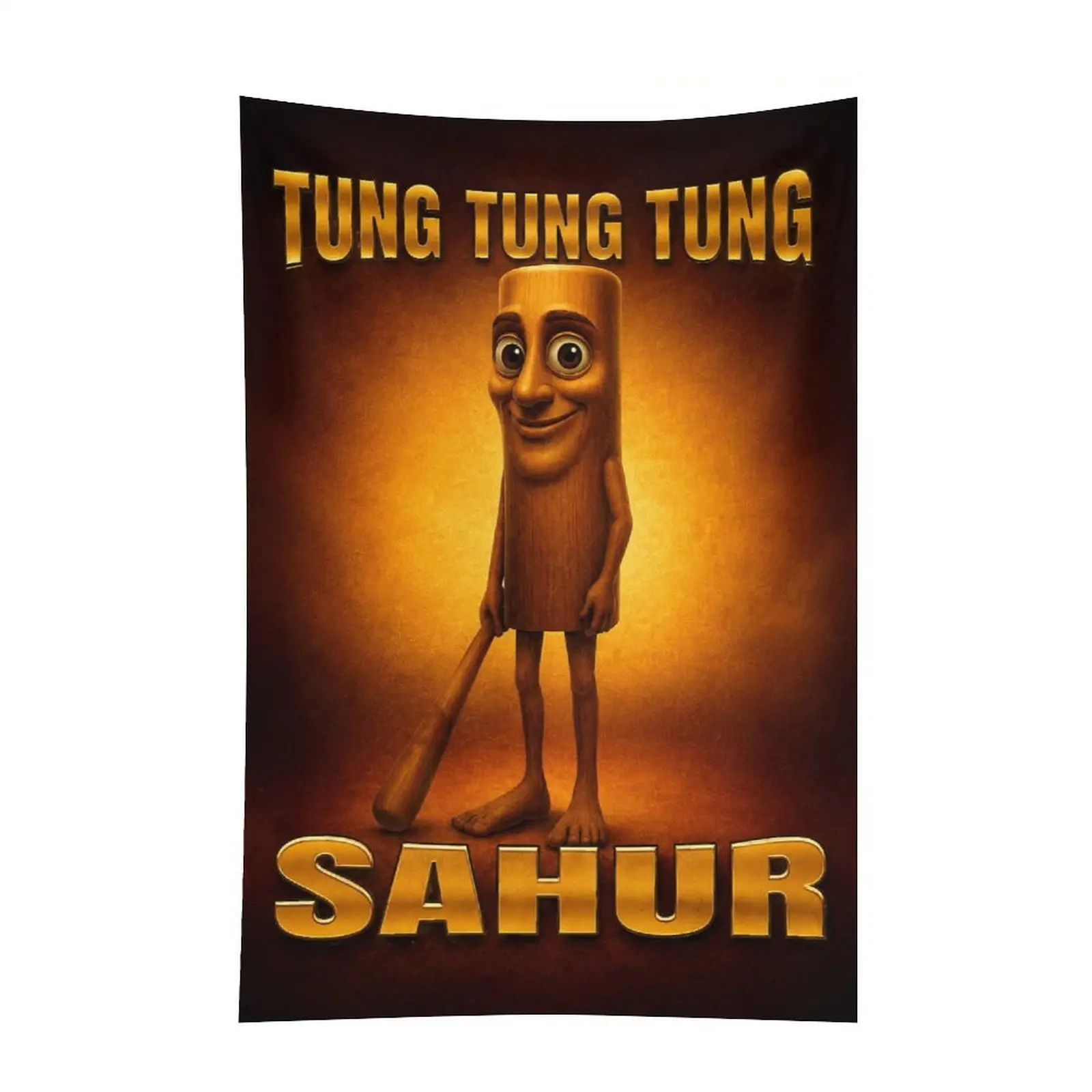 Funny Tung Tung Tung Sahur Meme Wall Tapestry, Surreal Wooden Character Blanket, Viral Internet Humor Bedroom Dorm Decor