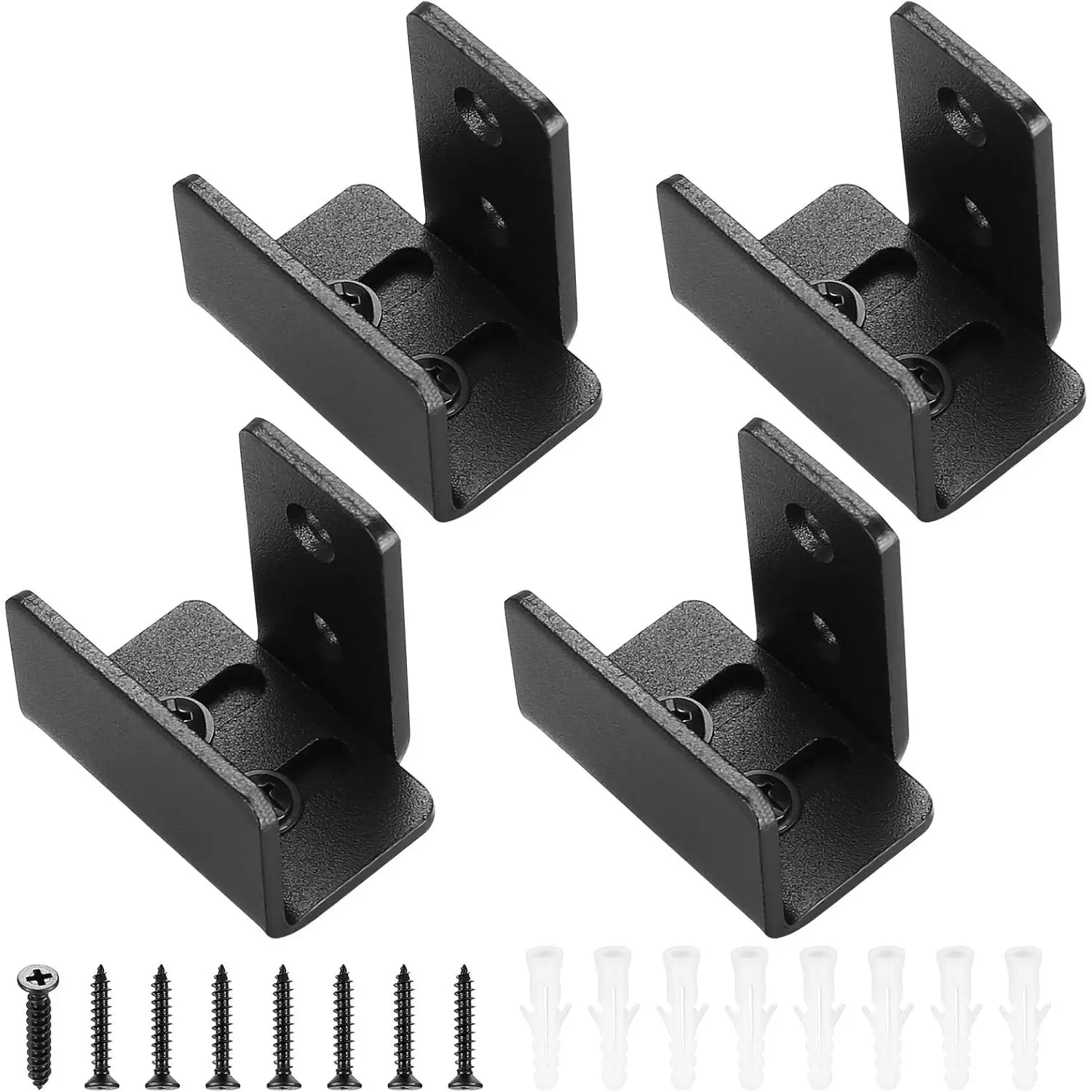 Sliding Barn Door Bottom Floor Guide, 4 count U Shape Sliding Barn Door Hardware, Black Adjustable Floor Guide Wall Mount & Flush Flat Bottom Design for Door Cabinet, Up to 1-7/16" W 1-7/8" H