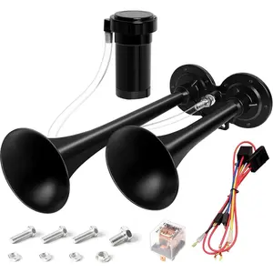 12V Air Horn Kit Super Loud Train Horn for Truck Dual Truck Horn with Compressor for 12V Vehicles Trucks Pickup Trains Cars Boats Dual Black