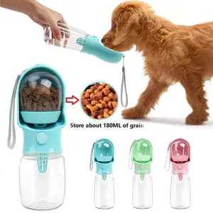 2-in-1 leak-proof accompanying silicone pet water dispenser 180ML/6 ounces food portable dog travel water cup with food storage tank, suitable for pet outdoor travel drinking water bottle