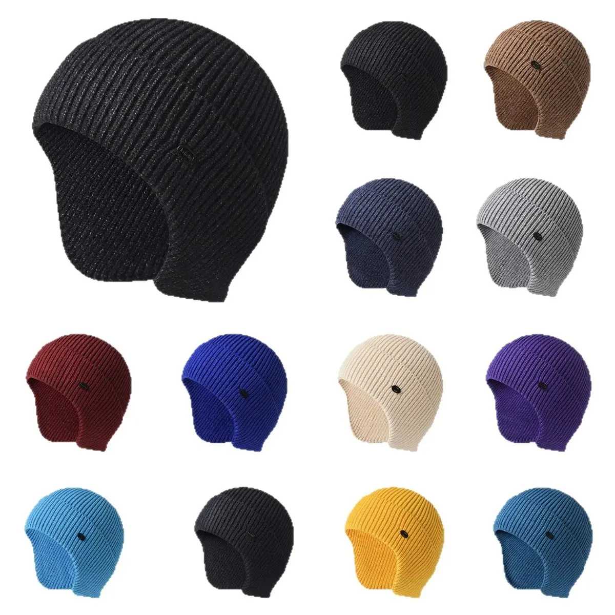Unisex Knit Beanie with Thermal Ear Flaps, Windproof Fleece Lined Skull Cap - Winter Hat for Cold Weather Outdoor Sports & Skiing, Knit Hats
