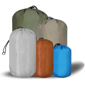 5-Pack Colorful Small Drawstring Stuff Sack Set, Assorted Sizes 3L/5L/9L/15L/20L Ultralight Ditty Bags with Dirty Flap for Camping, Hiking, Travel and Laundry Storage