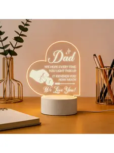 Dad Night Light, 2D Acrylic Heart Shaped Fist Bump Desk Lamp, Personalized Father's Day Gift for Dad, Warm White LED Bedside Lamp, Birthday Christmas Thanksgiving Gift for Dad, USB Powered Home Decor Night Light