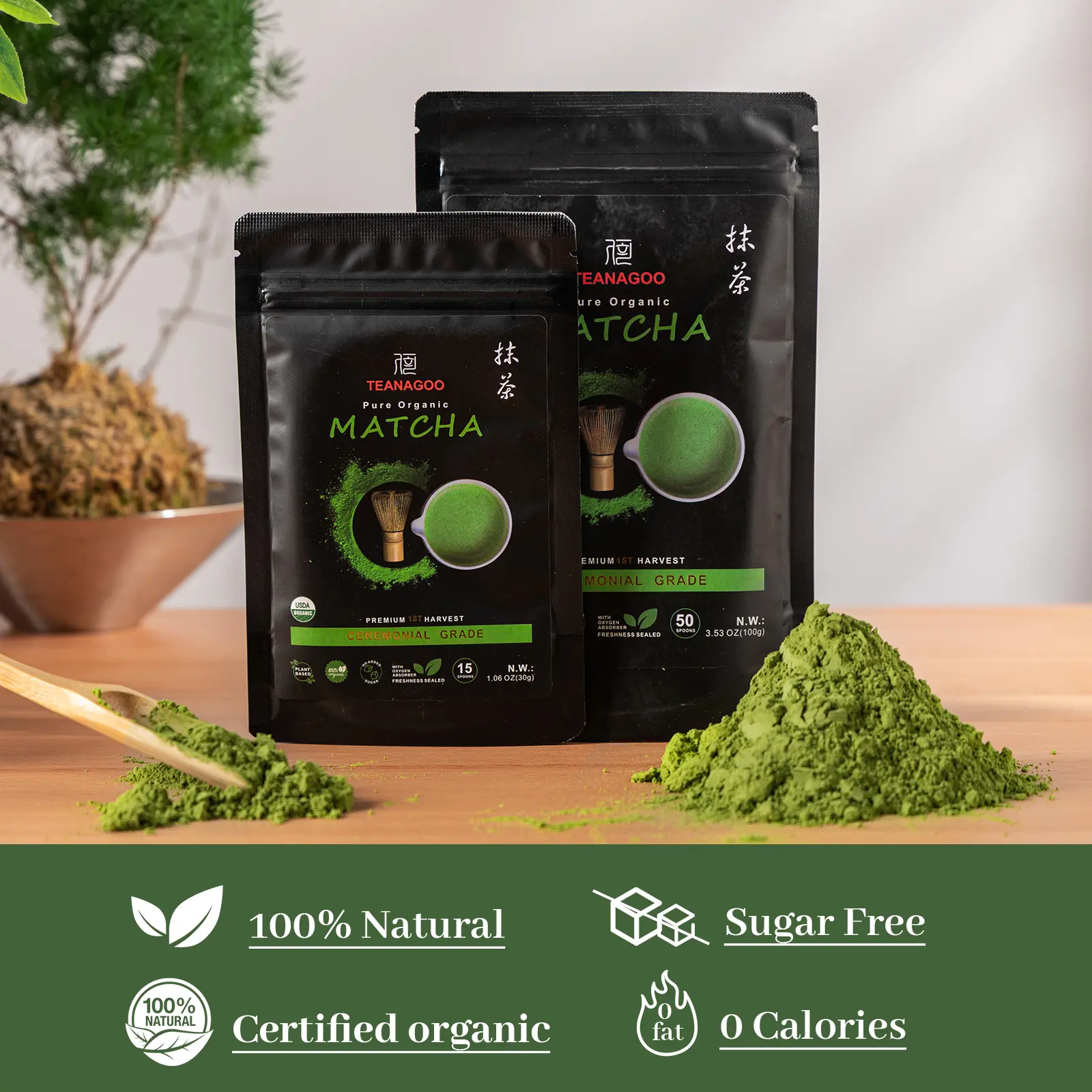TEANAGOO Ceremonial Grade Matcha Powder | USDA Organic Premium Green Tea – First Harvest, Sugar-Free, Additive-Free, Perfect for Lattes, Breakfast Drinks, Daily Use (30g / 100g)