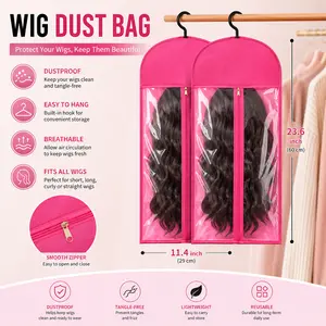 Wig Dust Bags with Hanger, Breathable Wig Storage Bag for Long Hair Wigs, Clear Zipper Wig Organizer for Closet & Travel