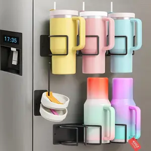 2-Pack Metal Magnetic Stanley Cup Holder for Fridge & Kitchen, Tumbler Organizer with Lid Storage for 40 oz Stanley Cups, Home Organizer Rack for Water Bottles