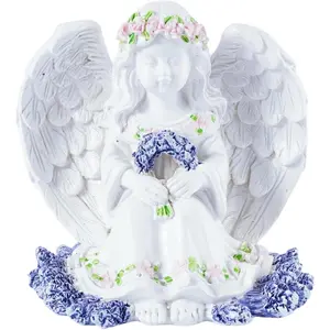 Resin Angel Statues and Figurines Outdoor Garden Statues Guardian Cherub Figure with Floral Wreath Memorial Garden Decor Angel Gifts for Women Yard Lawn Ornaments for Outside