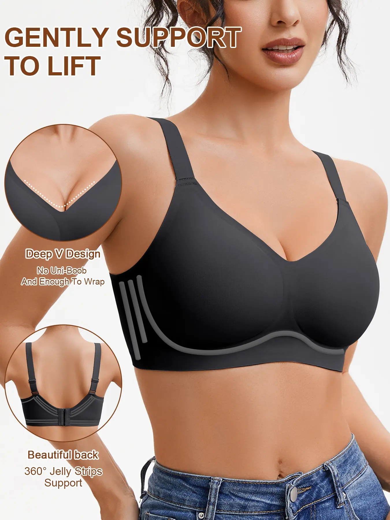 Women's Seamless Deep V Neck Bra Underwear, No Underwire Full Coverage Medium Support, Daily Wear Comfortable Bralette, Simple Design, Buckle, Plunge Seamless Bra, Deep V Bras