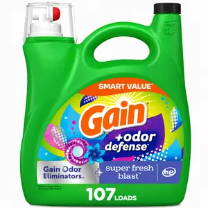 Gain + Odor Defense Liquid Laundry Detergent Super Fresh Blast Scent 154 fl oz 107 Loads HE Compatible (Pack of 2)